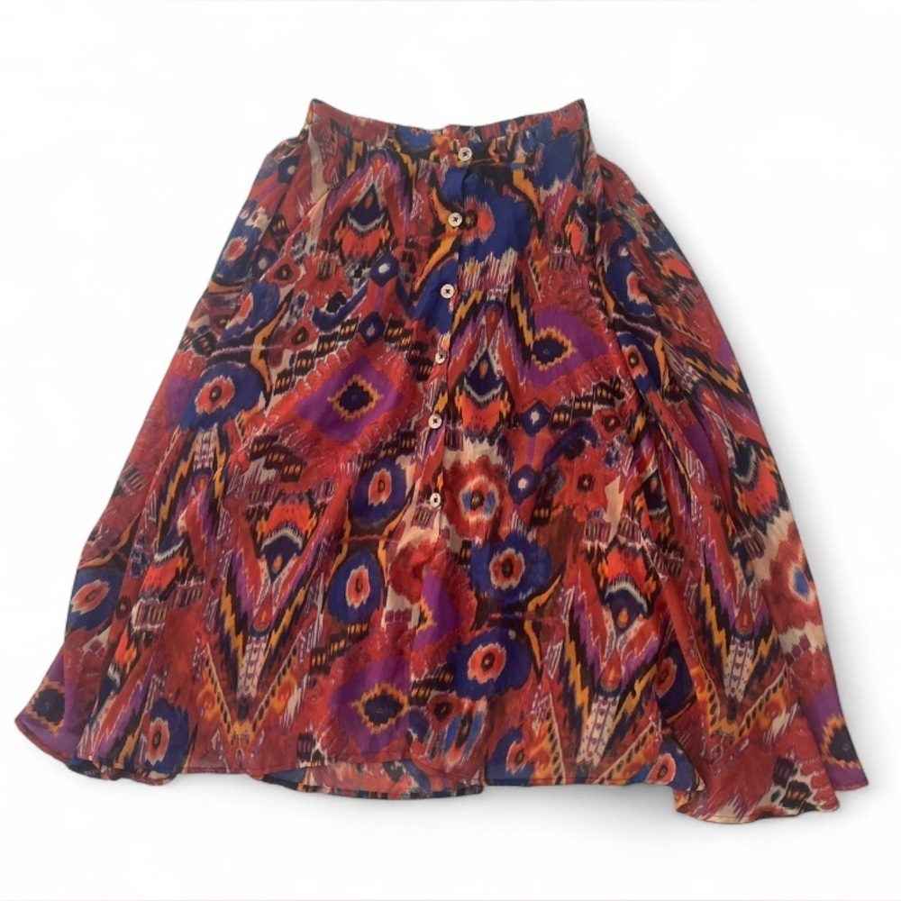 Live 4 Truth Abstract Boho Hippie Midi Skirt Lined Size 1 Button Front